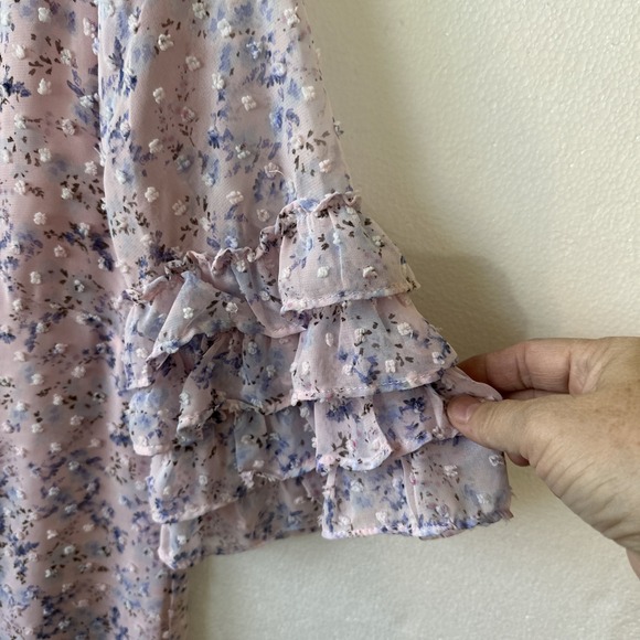 CeCe Dress Women's Size 2 Pink Floral Shift Mini 3/4 Bell Sleeve Ruffles NWT - Picture 8 of 12